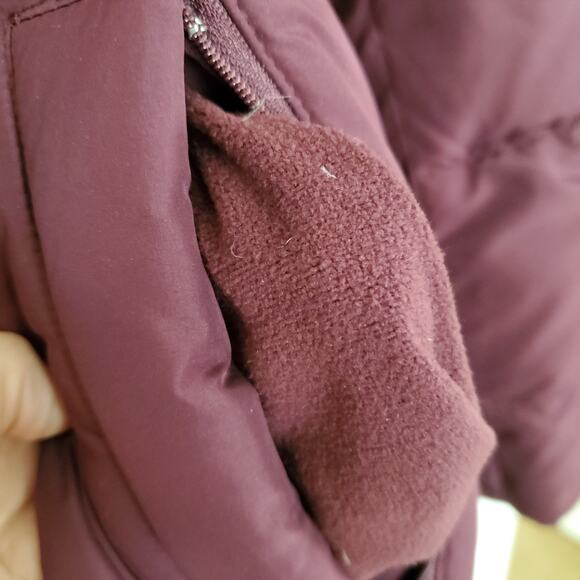J.Jill Maroon Red Down Puffer Coat Small Hooded Snap Zip Knit Fleece Lined S - Picture 7 of 10
